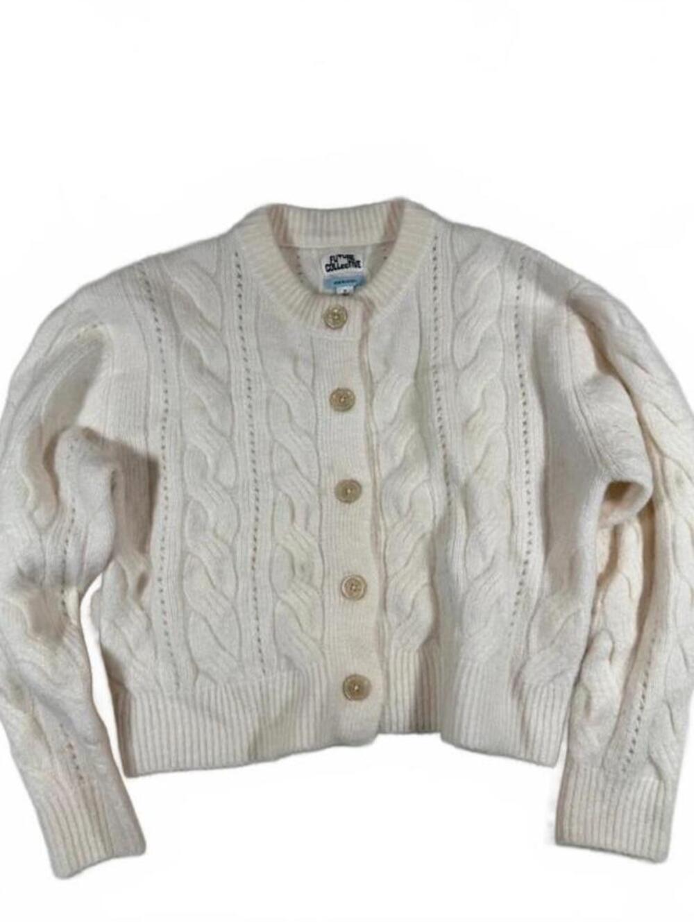 Future Collective White Creme Chunky Knit Cardigan Size M